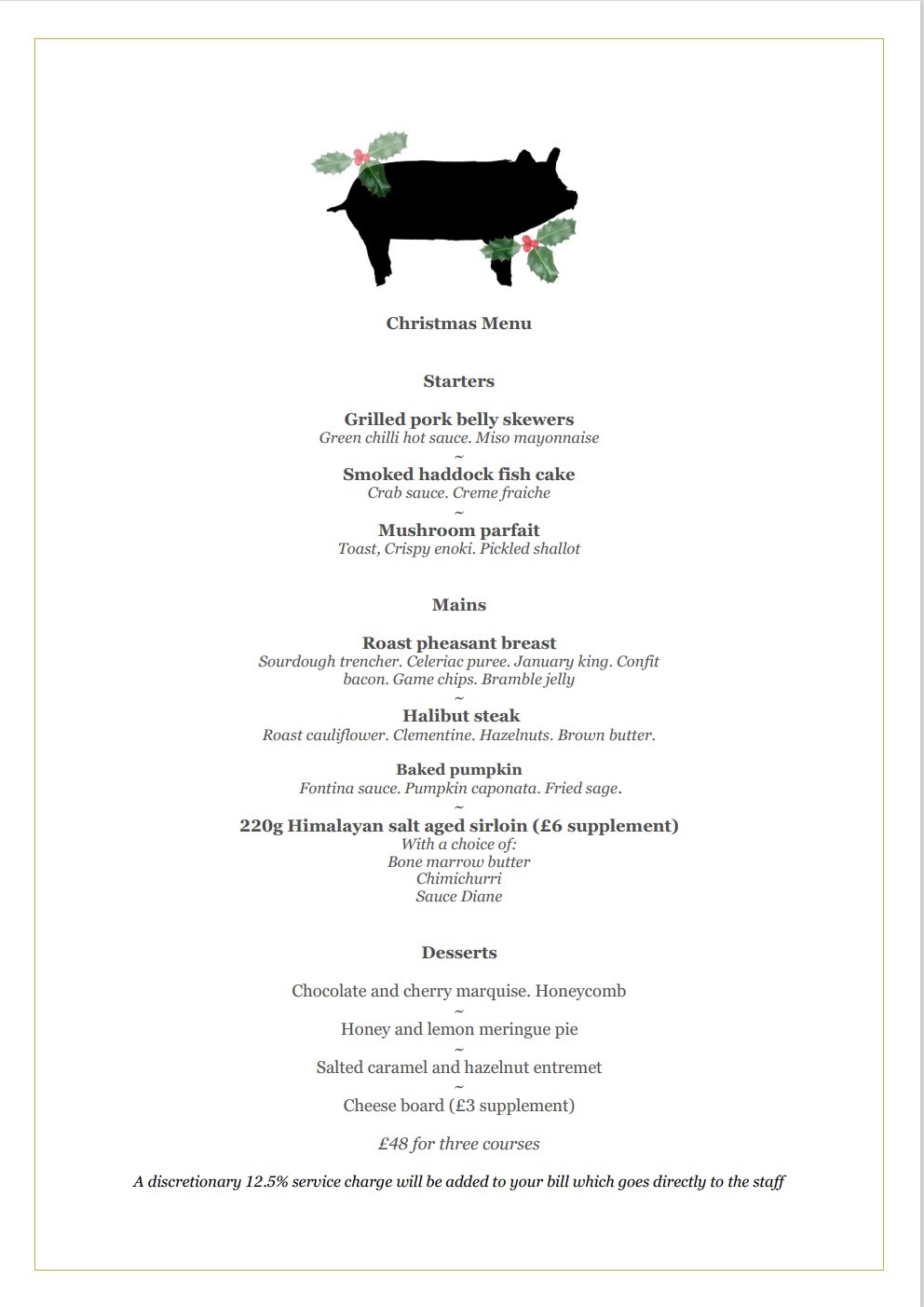 Ginger Pig Sunday Menu