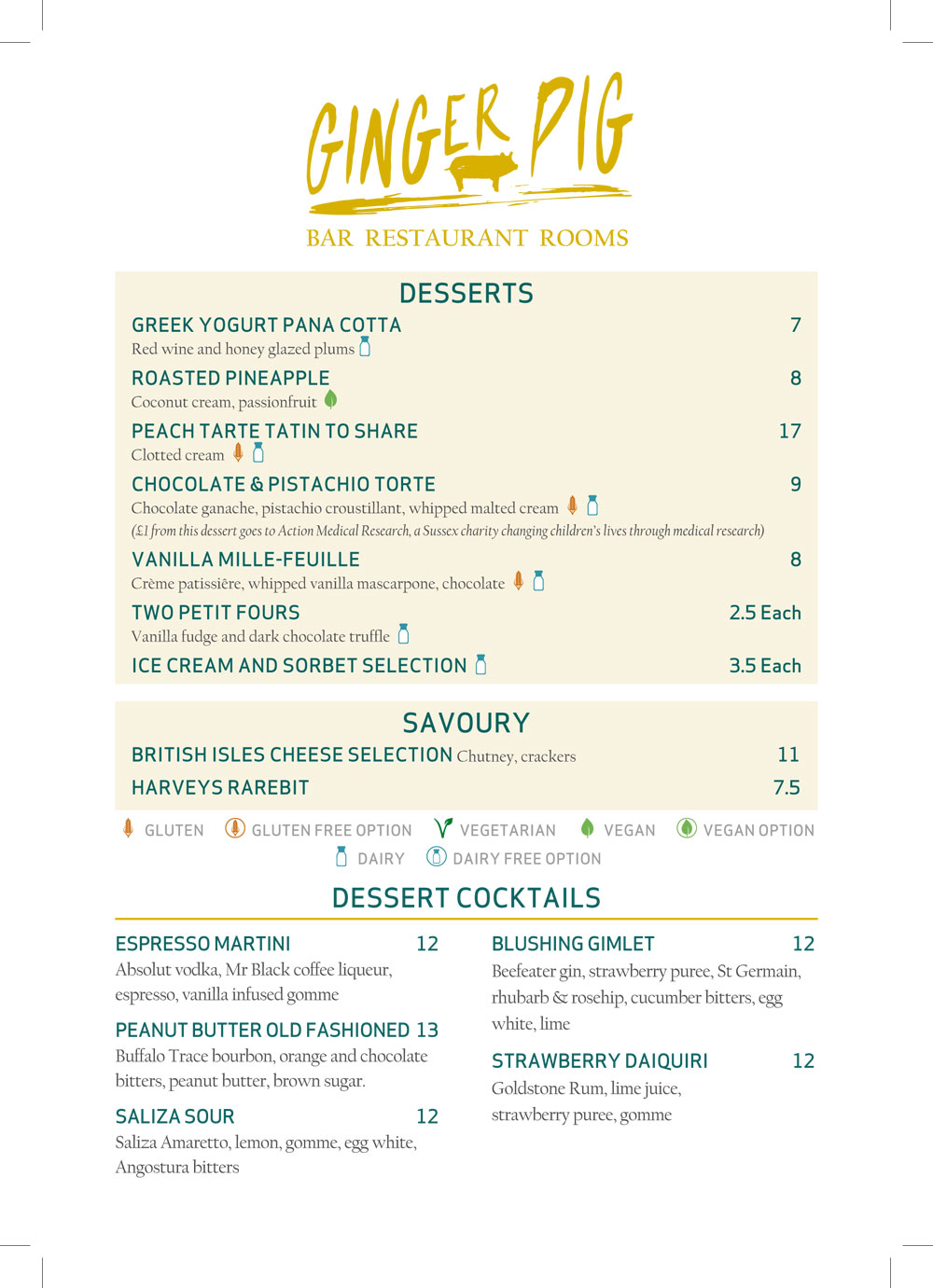 Ginger Pig Dessert Menu