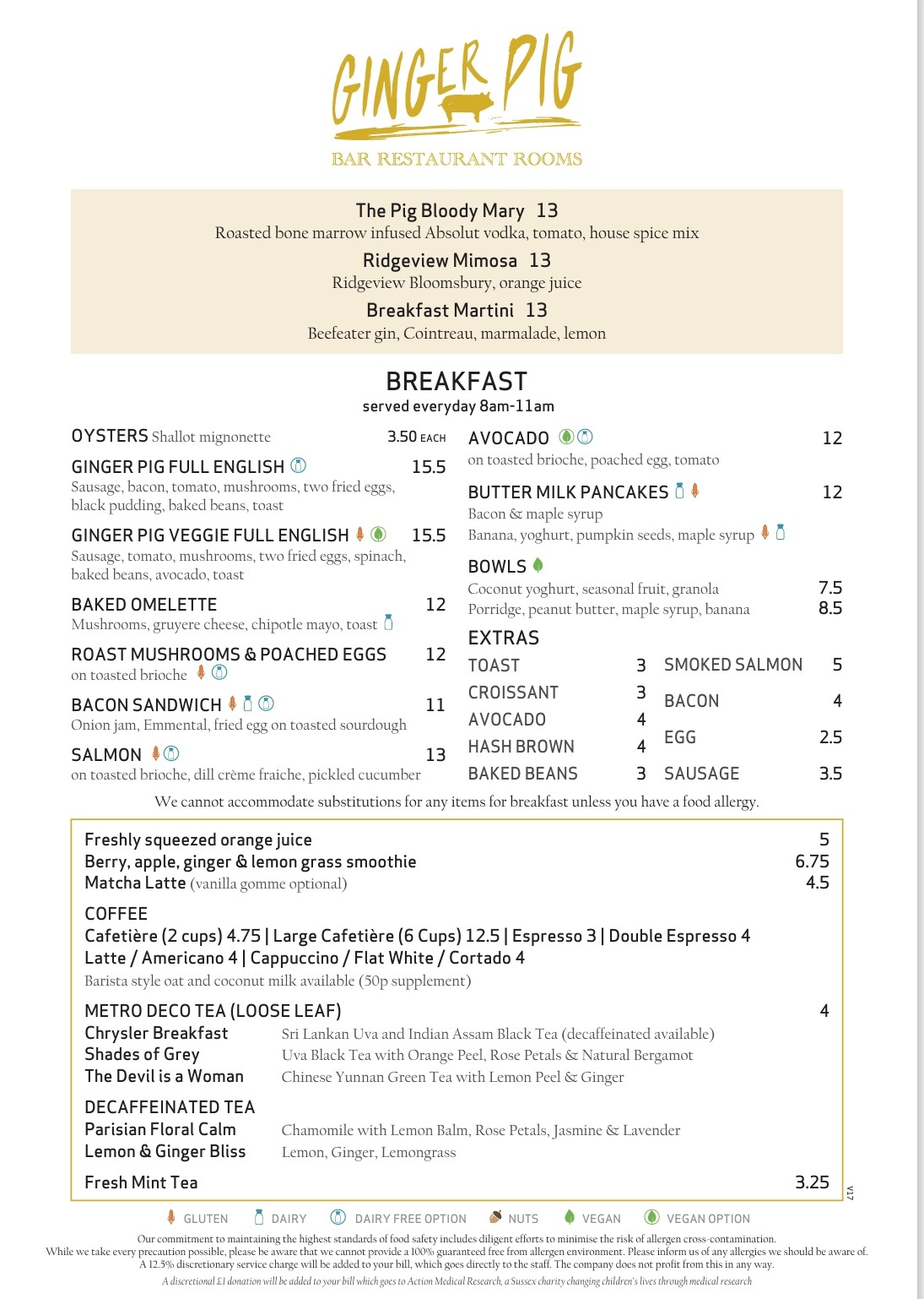Ginger Pig Breakfast Menu