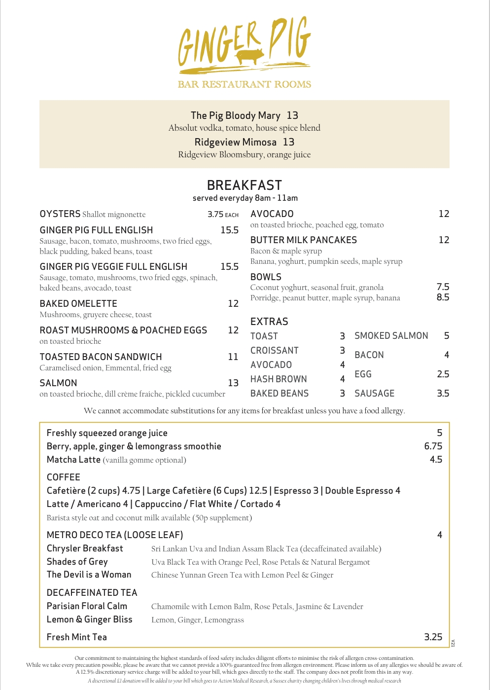 Ginger Pig Breakfast Menu