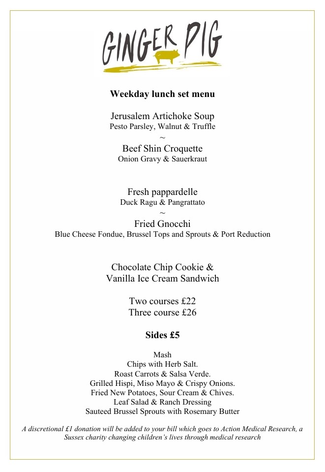 Ginger Pig Lunch Menu