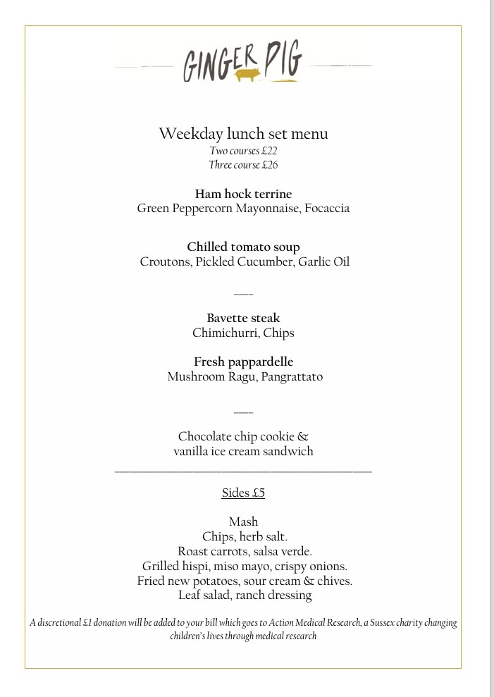 Ginger Pig Lunch Menu