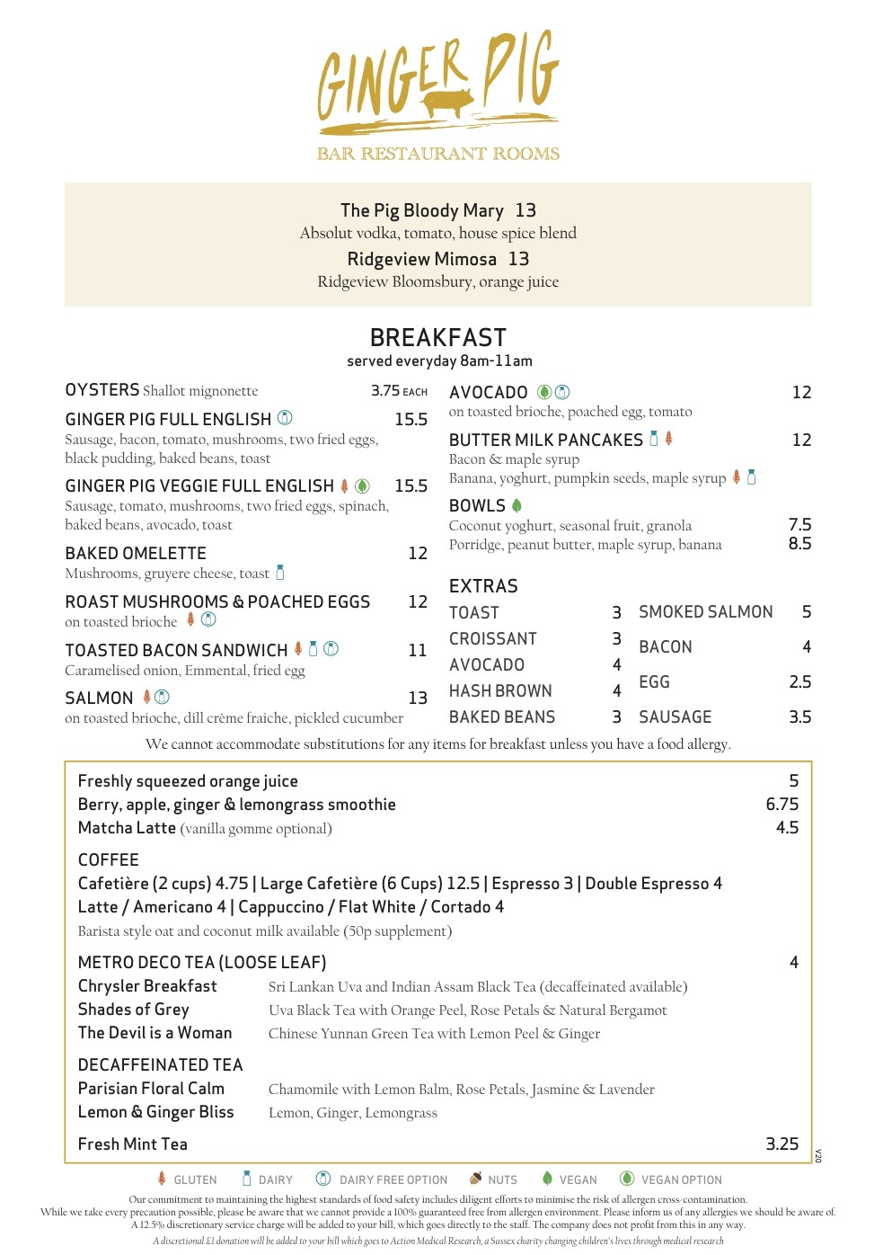 Ginger Pig Breakfast Menu