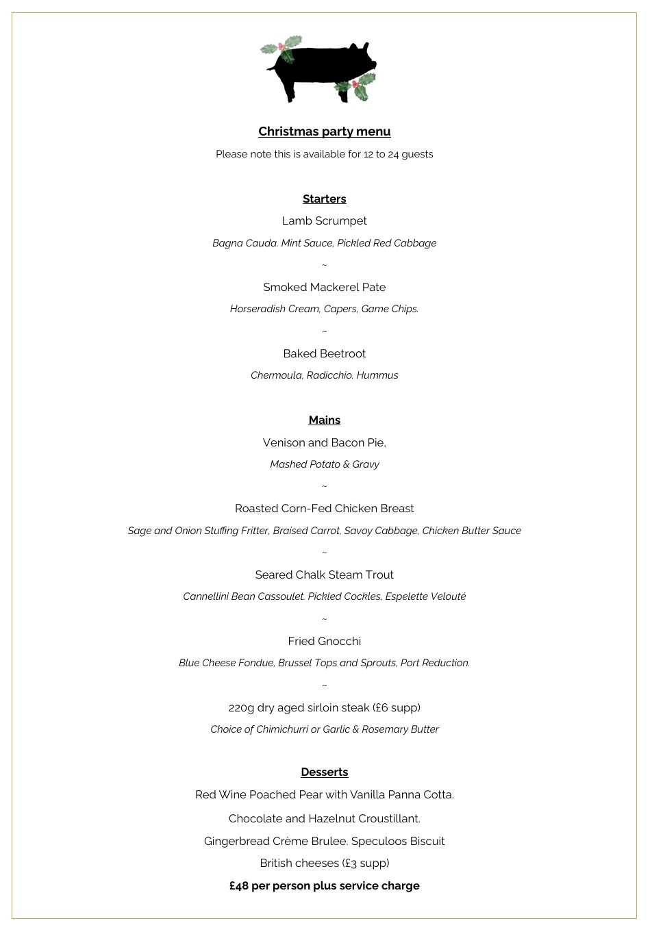 Ginger Pig Sunday Menu