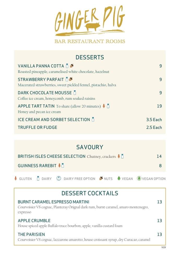 Ginger Pig Dessert Menu