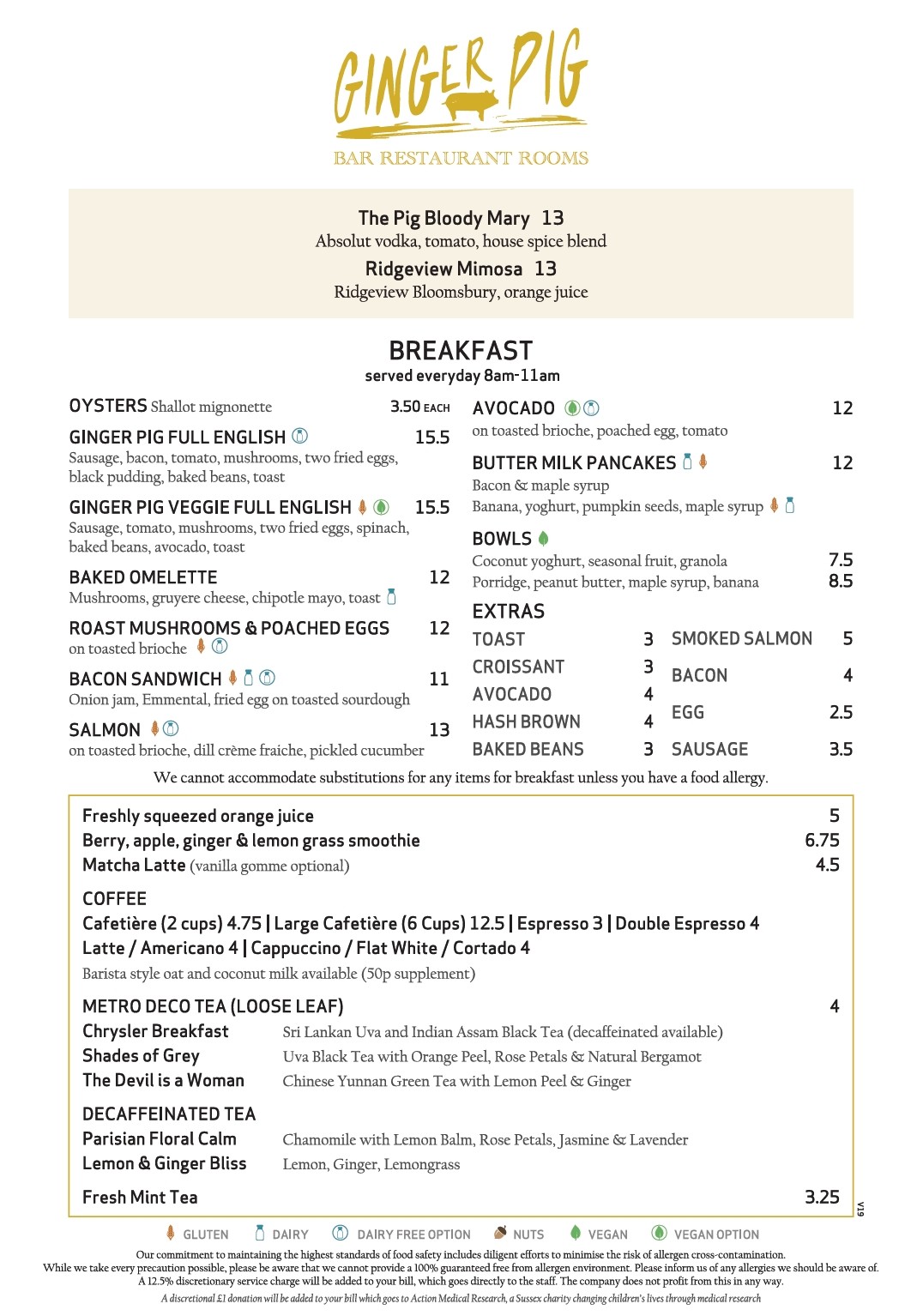 Ginger Pig Breakfast Menu