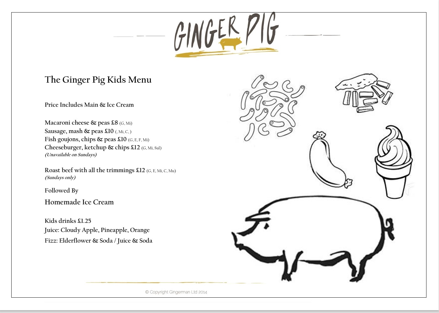 Ginger Pig Private Dining Set Menu
